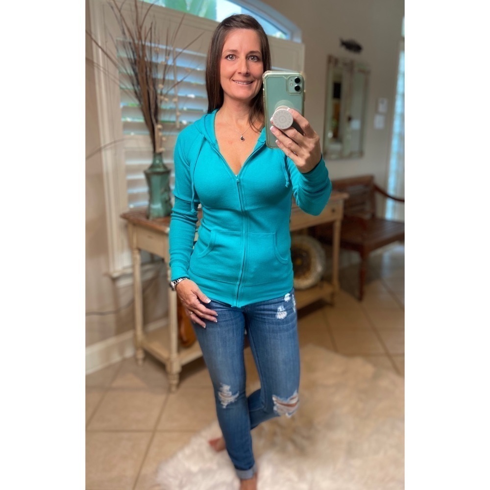 Waffle Thermal Zip Up Hoodie Jade Green 4220